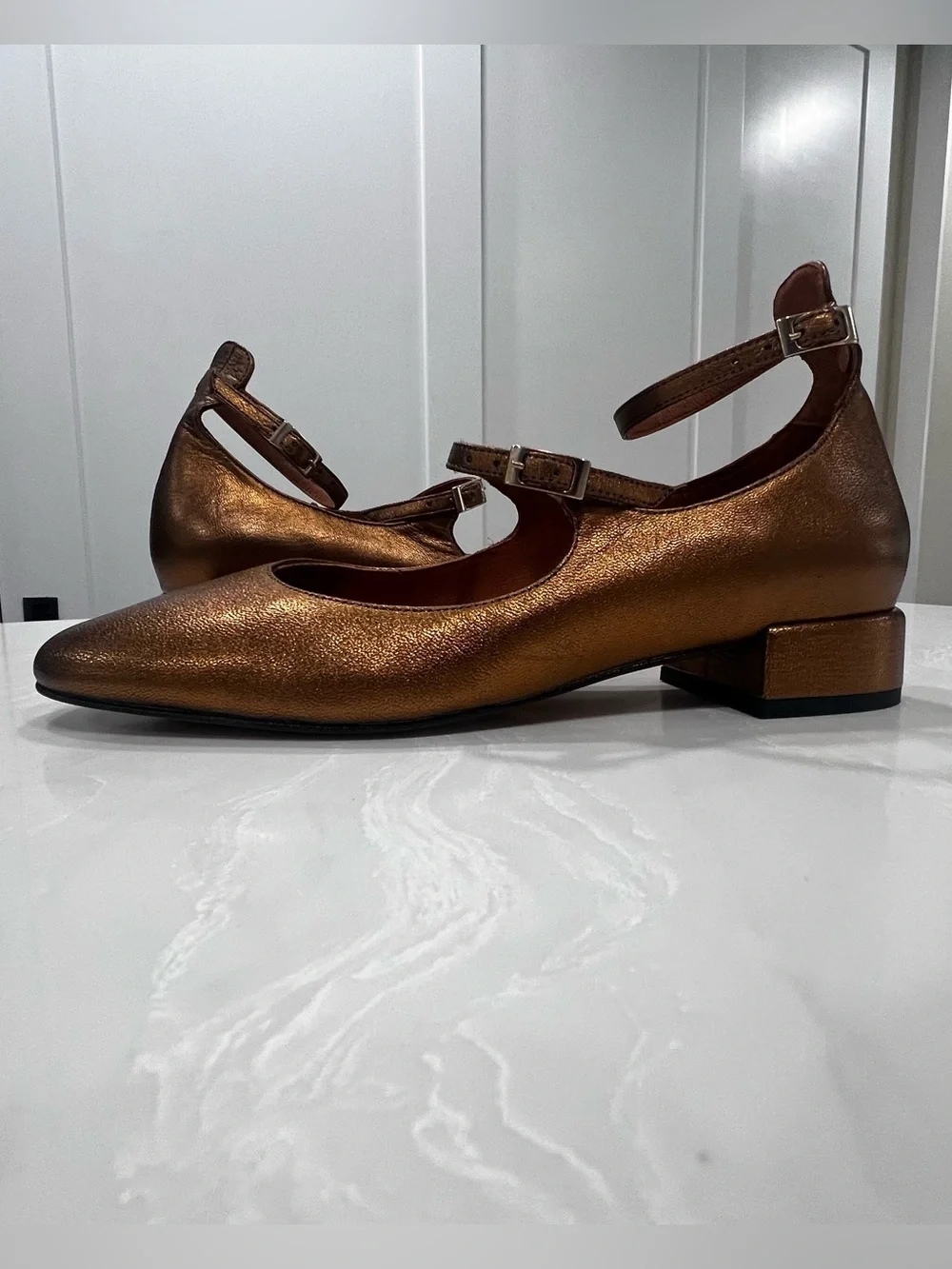 Maeve by Anthropology Women's Mary Jane Shoes Size 38 US 7 Gold Brown Metallic